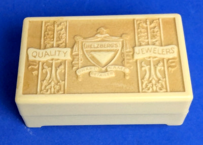 Art Deco Helzbergs Presentation Celluloid Ring Box Blue Ivory Velvet Interior