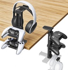 Headphone Stand Under Desk Controller Holder Adjustable Clamp 3 Hook Mount