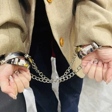Bondage Metal Handcuffs Ankle Cuffs with Chain Lock Restraint Wrist Slave BDSM