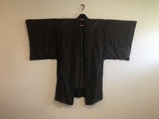 Vintage Black Silk Haori Kimono Jacket Men  s Robe Japan Mon Crest