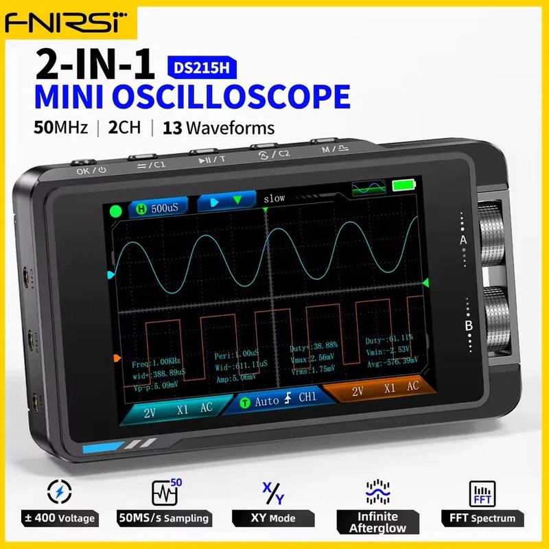 FNIRSI DS215H Mini Digital Oscilloscope 2CH 50MH Signal Generator  3.5" IPS HD S