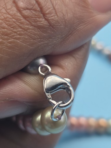 Collana di perle d'acqua dolce originali multicolore 925 vintage firmata JG set di 2 - Foto 4 di 4