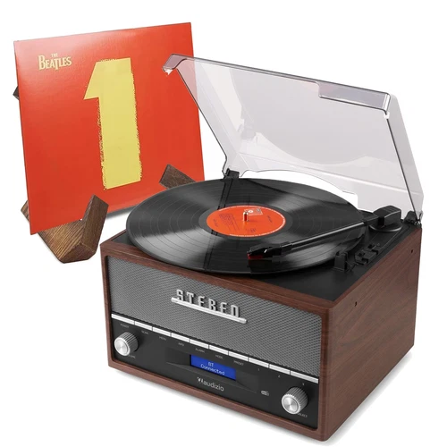 Audizio Frisco Retro Record Player with Bluetooth, USB, DAB & Vinyl LP Stand