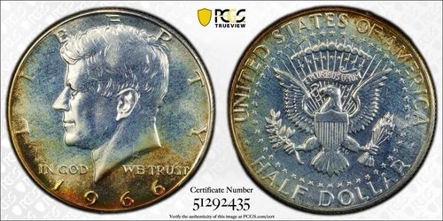 1966 Kennedy Half PCGS MS Colorful Toning TrueView Rainbow Toned Silver
