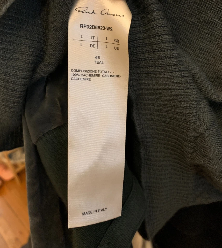 Rick Owens FW22 "Strobe" - Soft V Neck Cashmere Sweater (Teal, W Sz L) - NWT - Image 4 of 4