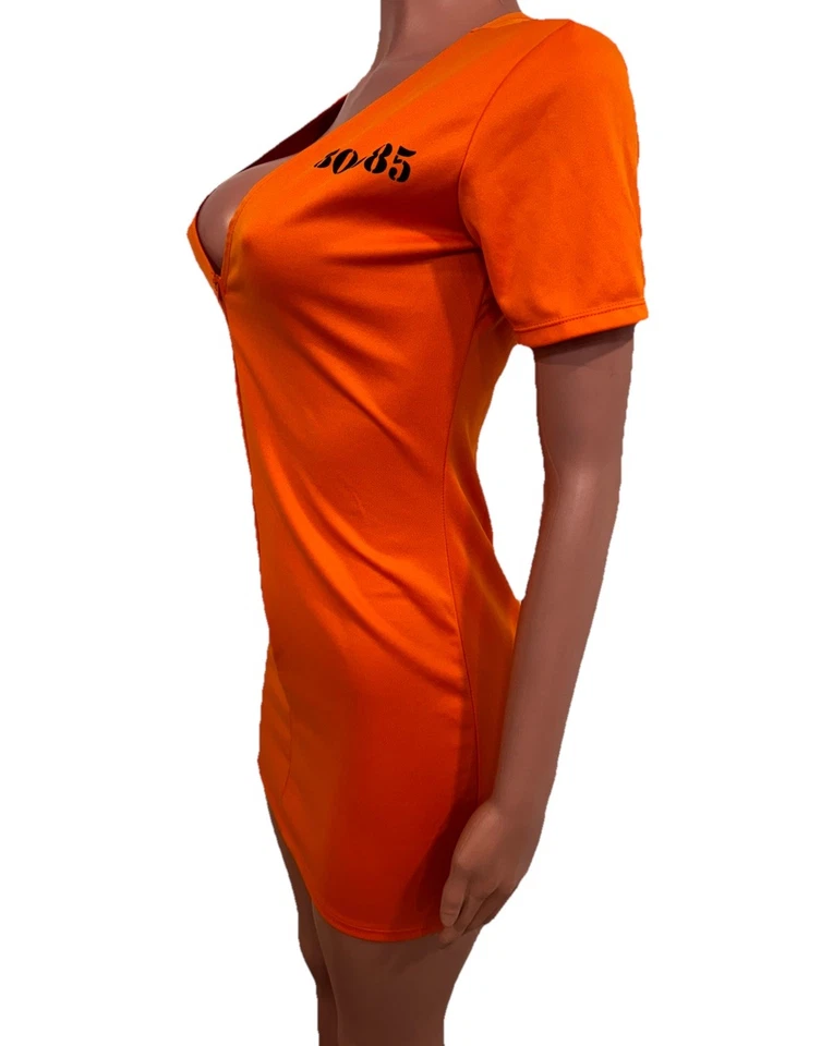 Vestido Uniforme Y2K Leg Avenue Naranja Prisionero M/l Buen Estado Cremallera Sumergida Foto 2 de 3