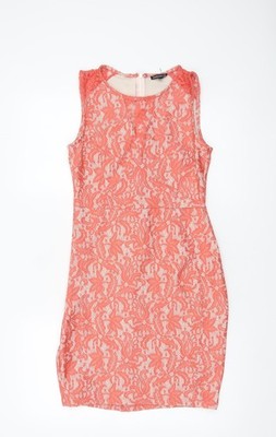 Warehouse Damen Orange Spitze Etuikleid Größe 10 Ärmellos Knielang