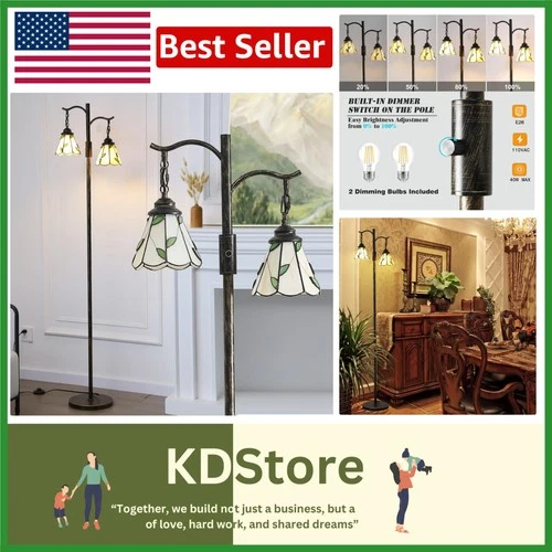 Vintage Dimmable Floor Lamp with Tiffany Shades & Rustic Finish