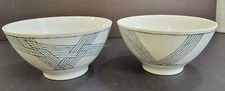 Lot Pair 2 Noodle Rice Bowls Made In Japan Craft Space White Blue Design 6.5"D c