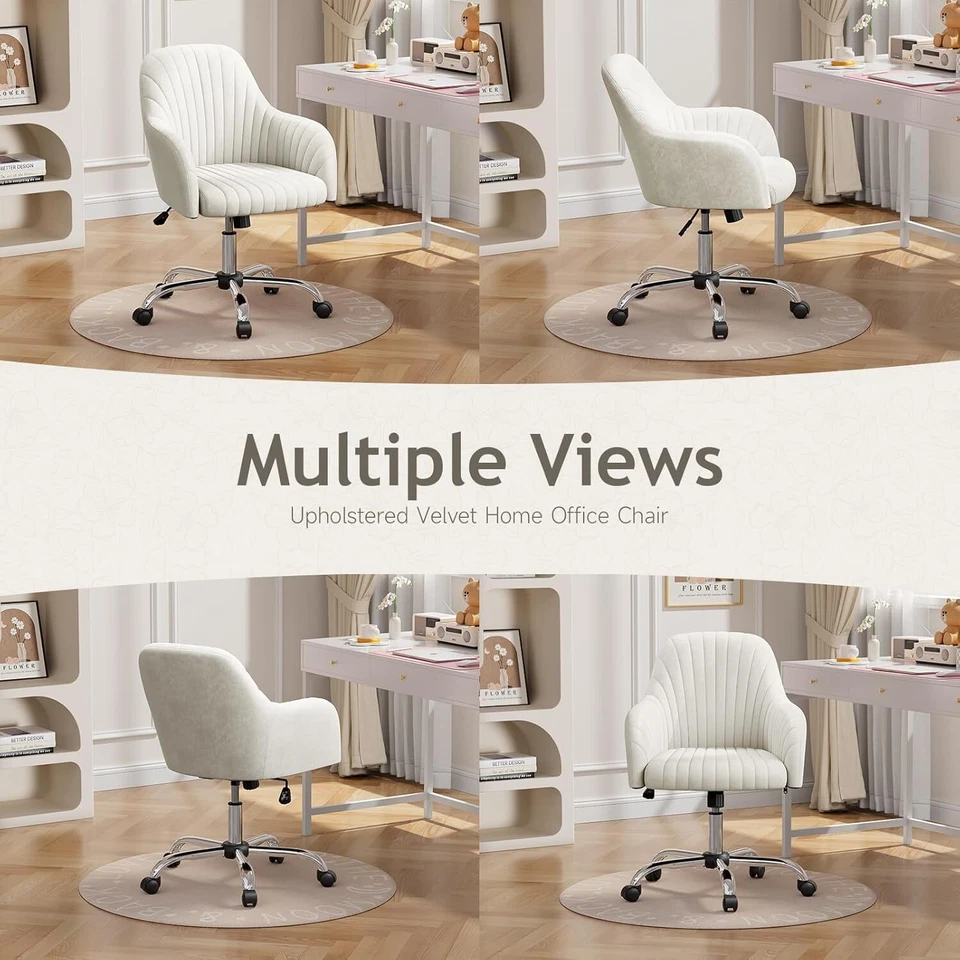 Sillón Ajustable 360° Giratorio Acento Tapizado Terciopelo Silla de Escritorio Hogar Foto 3 de 4