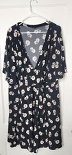 Torrid Womens sz 4 black pink floral dress stretchy vneck short bell sleeve