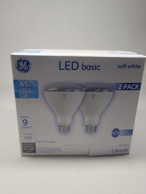 GE 2 Pack 65w LED Basic Indoor Floodlight BR30 Non Dimmable Bulb 36442