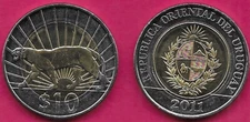 URUGUAY 10 PESOS 2011 UNC PUMA,COMMEMORATIVE ISSUE,COUGAR (PUMA CONCOLOR) WALKIN