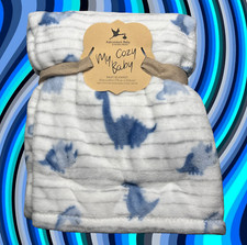 NEW Dinosaurs Dinosaur Stripes Baby Blanket Plush Blue Gray My Cozy Adirondack