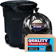 64-65 Gallon Trash Bags for Toter, (Huge 50/Bags w/Ties) 60 Gallon Trash Bags...
