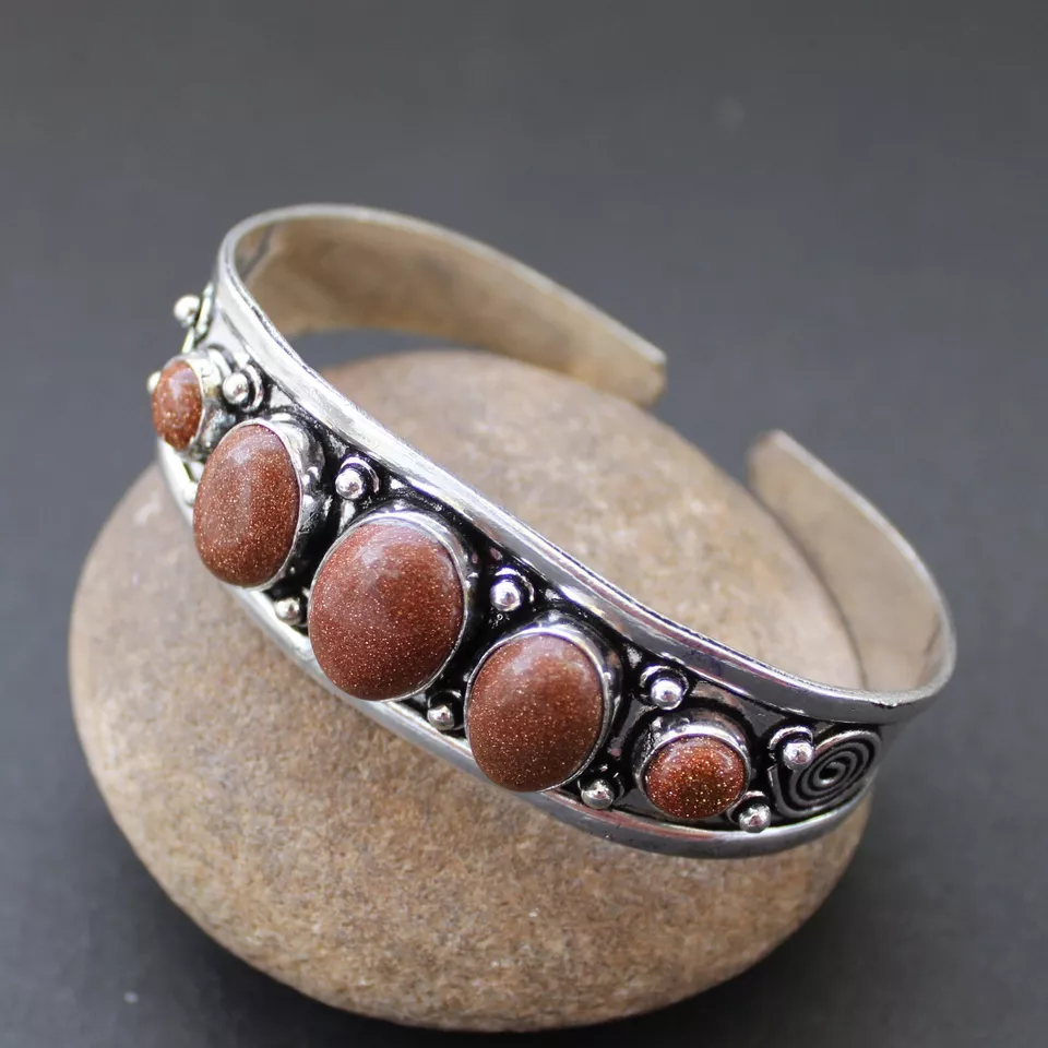 Sunstone Cuff Bangle Sunstone Bracelet 925 Silver Plated Handmade Jewelry - Image 2 of 4