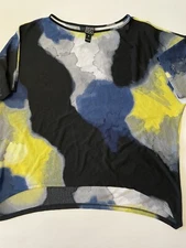 Clara Sun Woo Watercolor Anstract Top Women Size M Blue Yellow Short Sleeve Box
