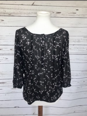 Philosophy Black Floral Blouse Womens Small 