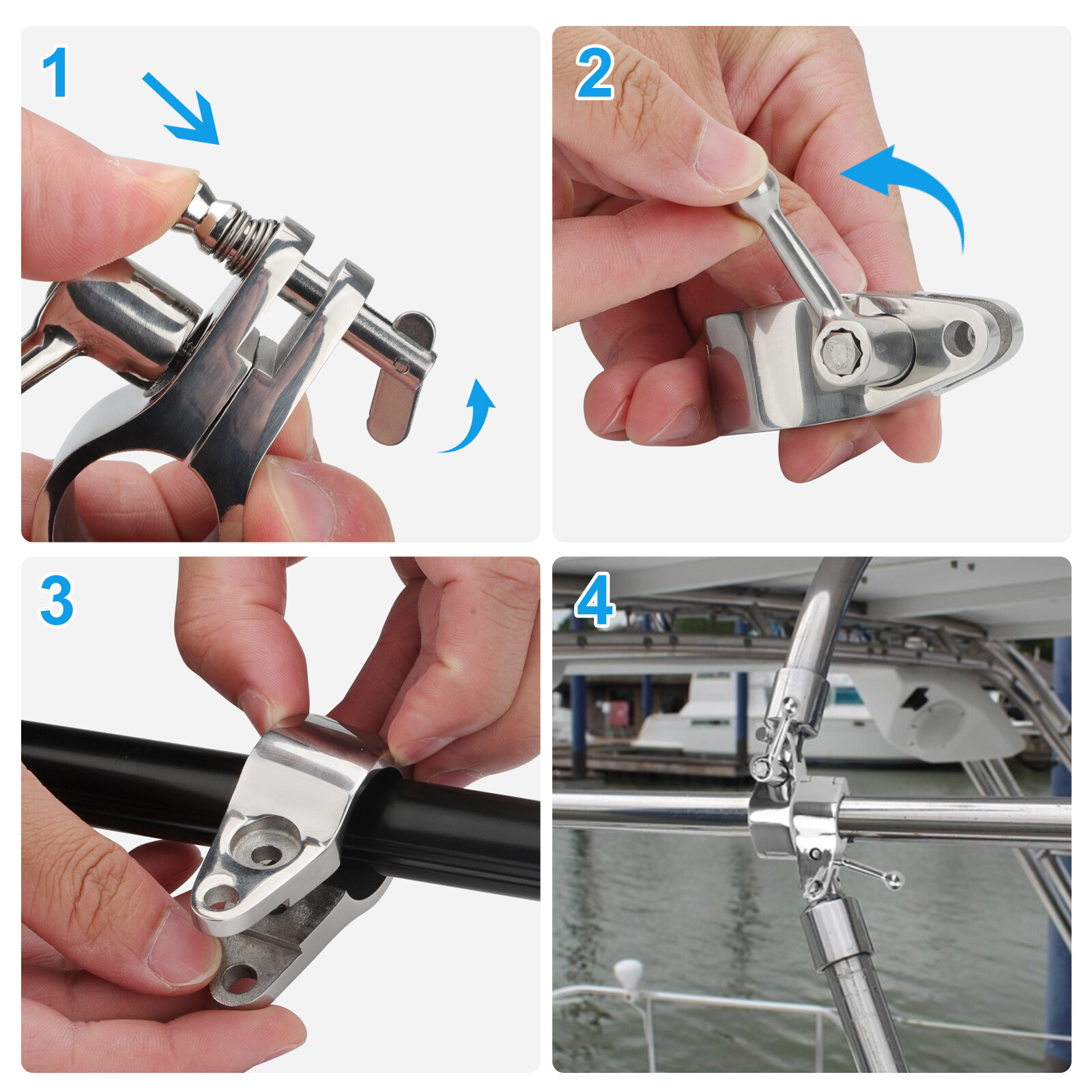Marine Stainless Steel Hinged Jaw Slide Canopy Fitting Boat Bimini 22mm