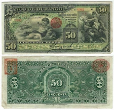0290:      BANCO DE DURANGO 1913 50 PESOS - M336a - XF
