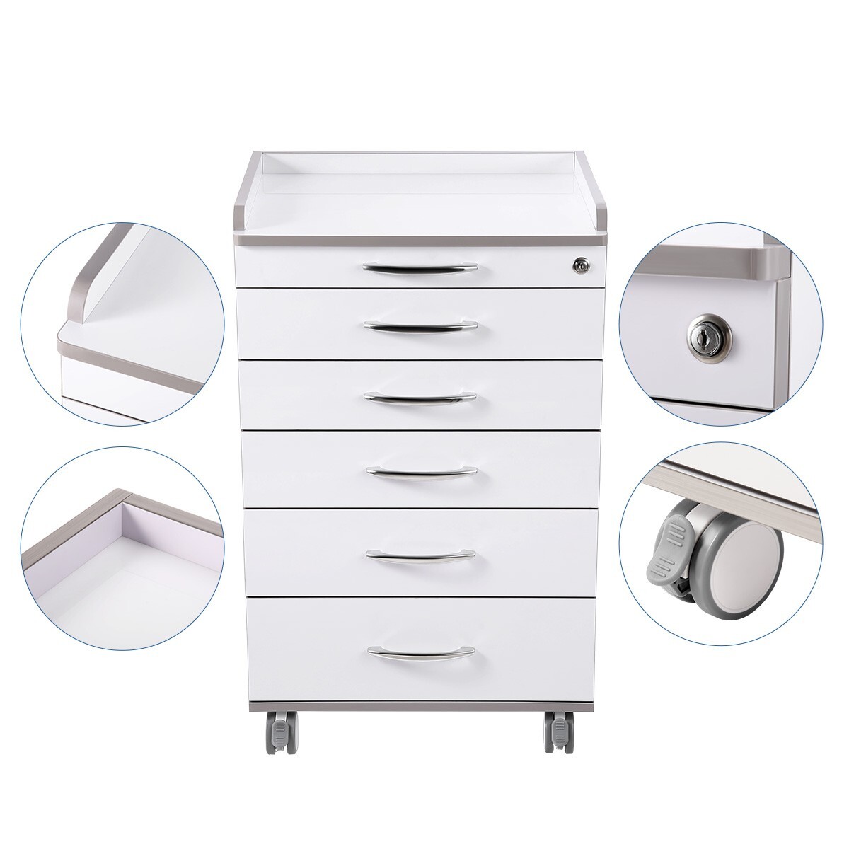 Dental Cart Storage Cabinet 5 Drawers Mobile Utility Cart Medical Cabinet Office