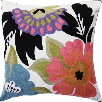 Eye-Catching 18x18 Floral Throw Pillow Cover - Boho Accent with Chain Stitch