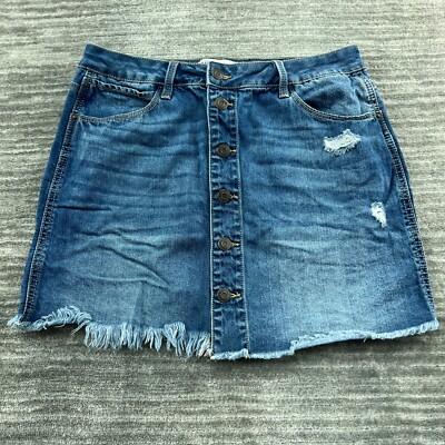 Mudd Jeans Skirt Size 11 Womens Cut Off Button Fly Distressed Blue Denim 