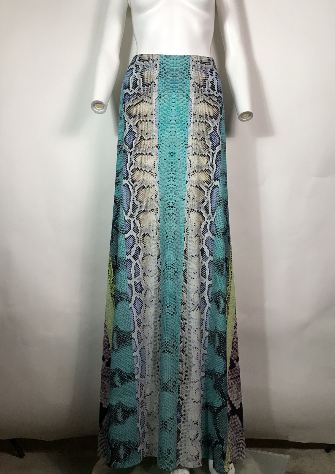 Rare Vtg Roberto Cavalli Blue Snake Print Maxi Sk… - image 2