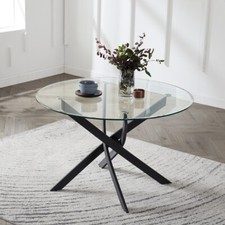 Glass Round Dining Table 4-6 Seater Glass Table Dining Set Black Silver Legs
