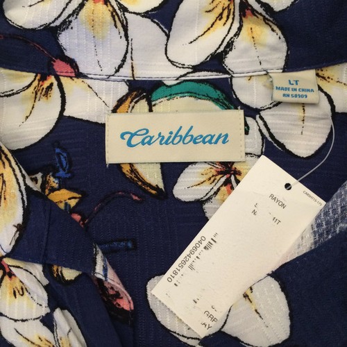 Roundtree Yorke Caribbean Rayon Camp Shirt Blue Hawaiian Floral M LT Large Tall - Picture 5 of 8