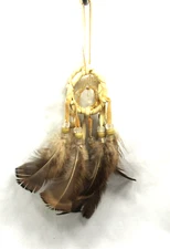 Native American Made 2" Double (3D) Dream Catcher, Beige DreamCatcher, COA  #7