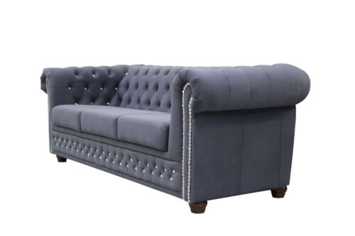 CHESTERFIELD SET 1+2+3 SITZER SESSEL SOFA STOFF GRAPHIT KRISTALSTEINE BÜROMÖBEL - Bild 11 von 27