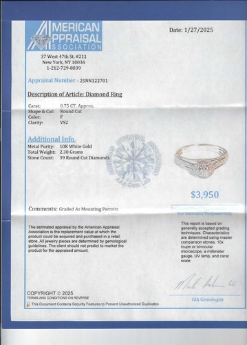 10K Weißgold Diamant Cocktail Ring Diamanten = 3/4 Karat F-VS2 Wert = 3.950€ - Bild 10 von 10
