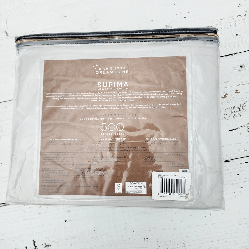 Juego de sábanas WAMSUTTA Dream Zone Silver 500TC SUPIMA algodón PERCAL CALI- KING LEER Foto 2 de 4