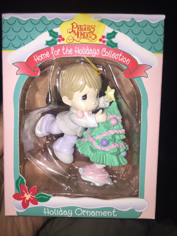 Vintage 1996 Precious Moments Home for the Holidays Ornament Boy Christmas tree