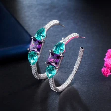 Silver Plated Hoop Earrings for Women Cubic Zirconia Fashion Jewelry Accessories