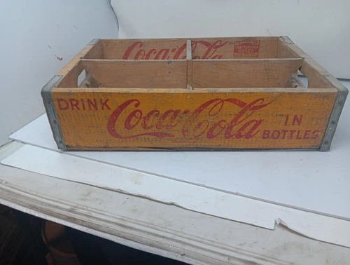 Vintage  1955 Coca Cola Yellow Wooden Crate Omaha Nebraska