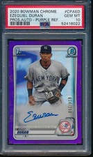 PSA 10 EZEQUIEL DURAN AUTO 2020 Bowman Chrome PURPLE REFRACTOR #/250 RC GEM MINT