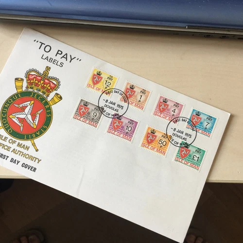 Isle of Man  First Day Cover FDC To Pay Labels  Postage Due 1975 1/2p to £1 UA