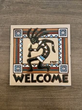 Earthtones Hand Glazed Decorative Ceramic “Welcome” Kokopelli Tile 4229A