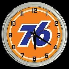 16" Union 76 Gas Oil Sign Orange Neon Clock Man Cave Garage Gas Station