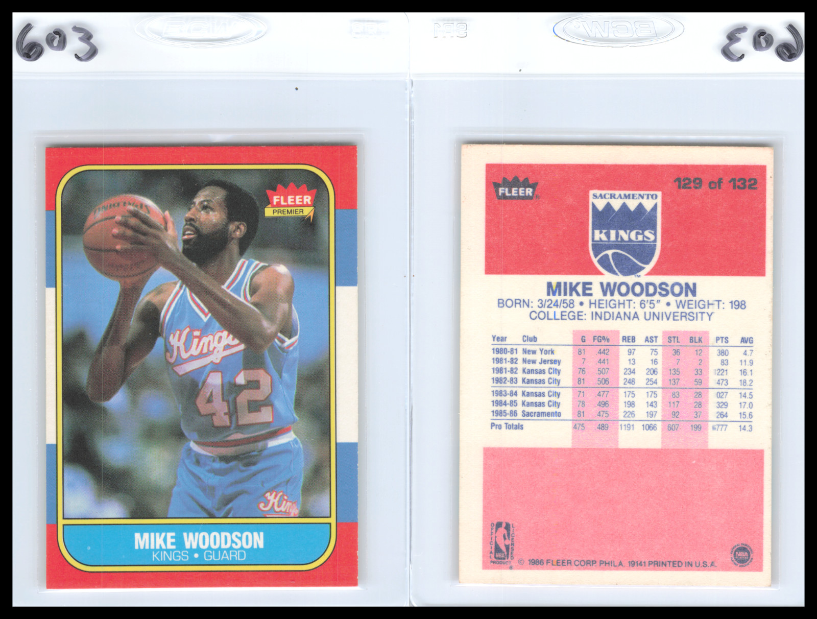1986 Fleer Basketball #129 Mike Woodson Sacramento Kings - EX/EXMT -     603