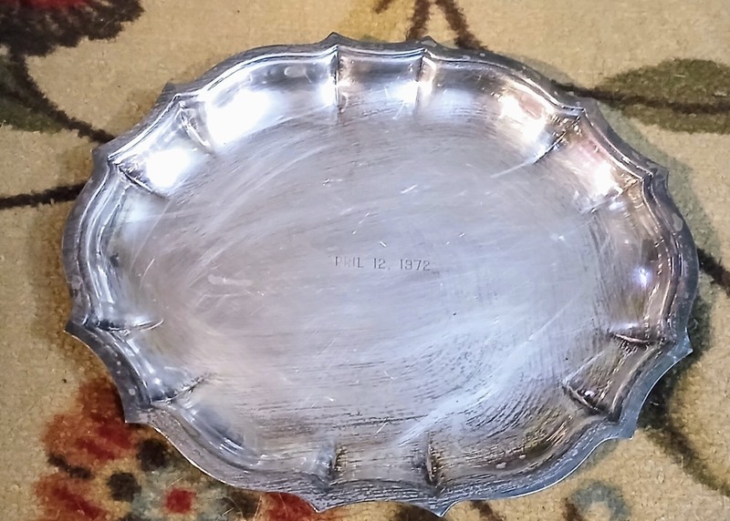 Vintage - Silver Plated Tray - April 12, 1972 engraved - 11 x 9 x 3/4