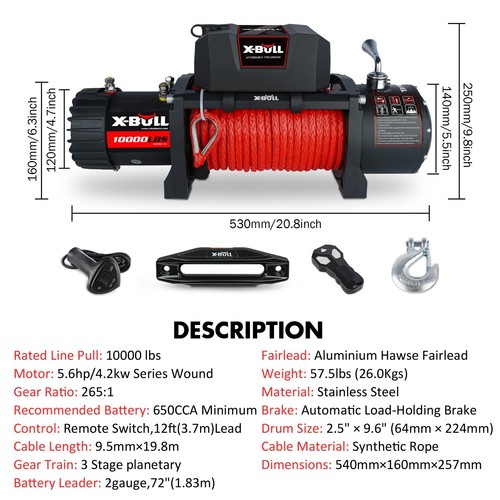 X-BULL Electric Winch 10000LB 12000LB 13000LB 14500LB Synthetic 4WD Trailer Jeep - Picture 23 of 166
