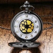 Vintage Half Hunter Case Men Women Analog Quartz Pocket Watch Necklace Chain
