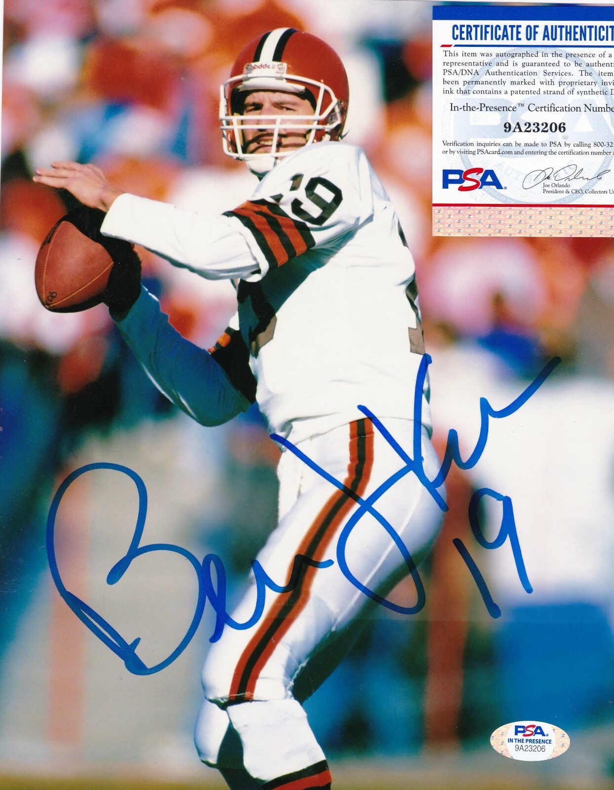 Bernie Kosar Autographed Signed Cleveland Browns PSA/DNA AUTHENTICATED ACTION 8x10 