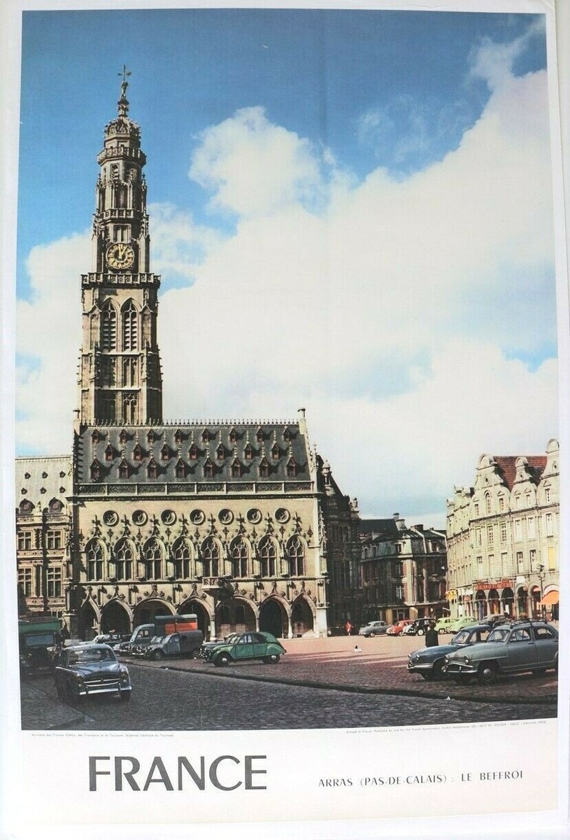 AFFICHE ORIGINALE ARRAS PAS DE CALAIS 62 BEFFROI HAUTS DE FRANCE 403 2CV  PANHARD