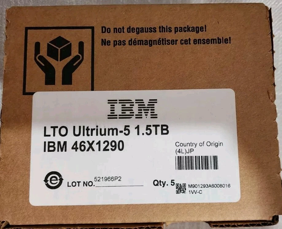 IBM LTO5 Ultrium5 1.5TB Tape Cartridge 46X1290 BarCode 5 Pack lot USED - Image 2 of 2
