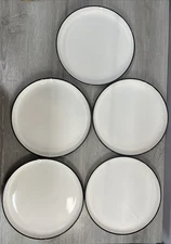 5 Malacasa Porcelain White And Black Dinner Plates 10”