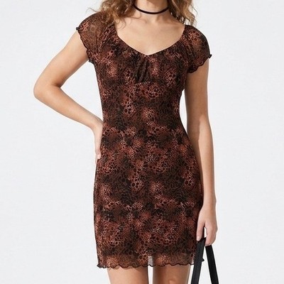 Ultra Flirt Vintage Style Y2K Animal Print Mesh Mini Dress Brown Leopard Sz M